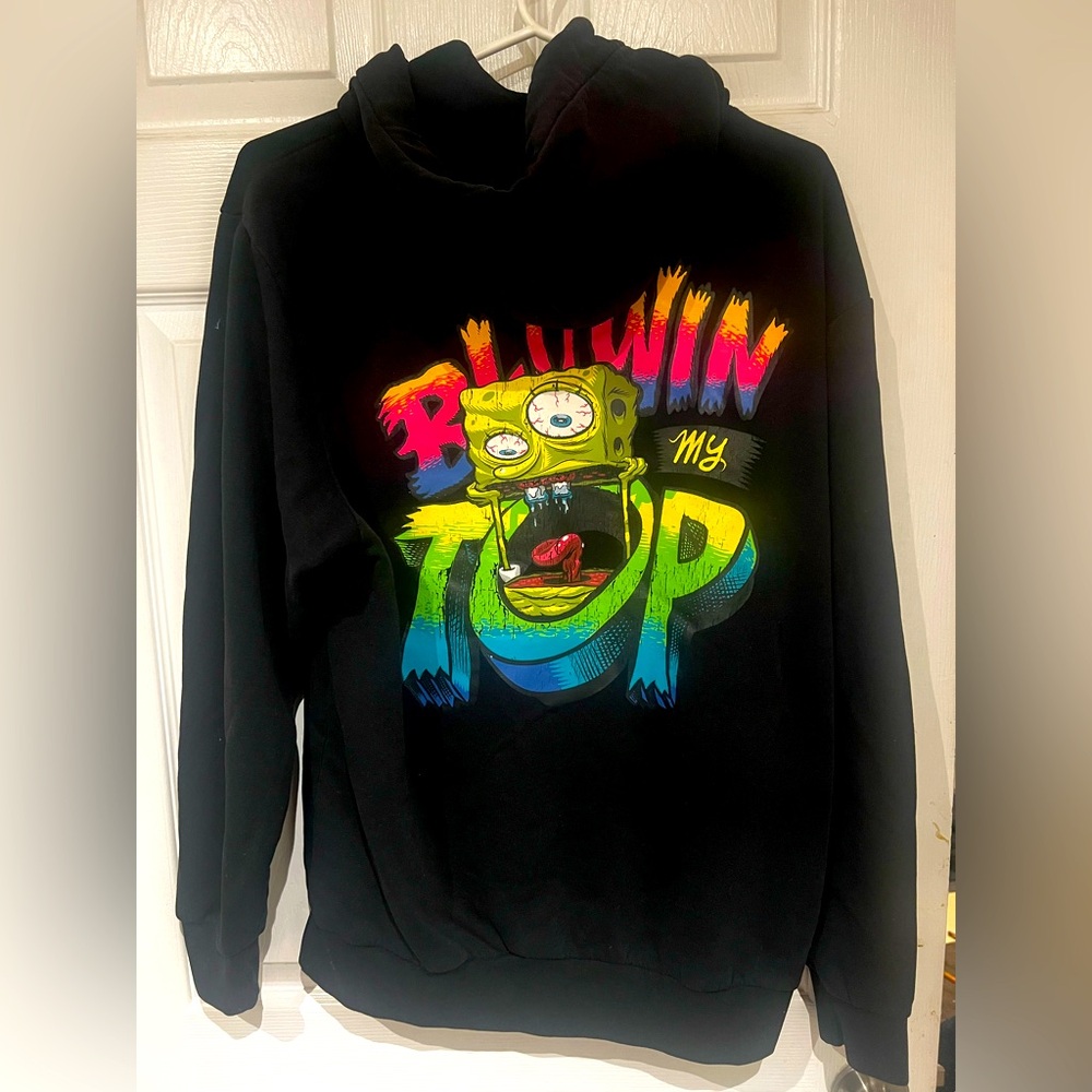 SpongeBob Mens Graphic Hoodie - Black with Colorful Print